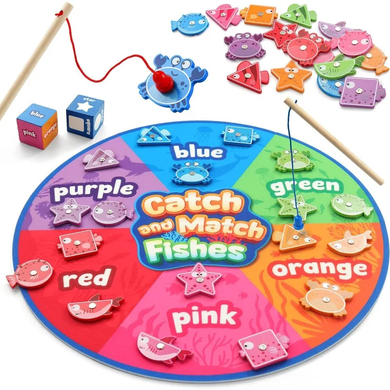Montessori Toy for Toddlers Color Sorting Shape Matching Toy Magnetic Fishing Game Fine Motor Toy Preschool Educational Gifts