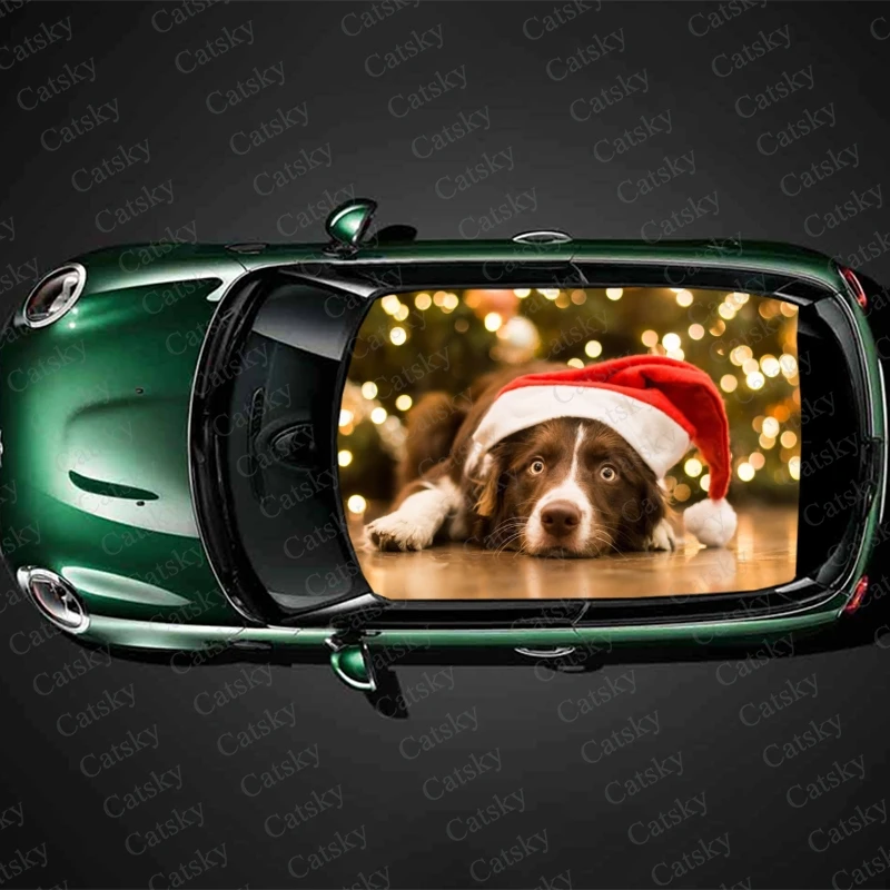 Christmas Hats Dog Car Roof Sticker Decoration Film SUV Decal Hood Vinyl Decals Graphic Wrap Vehicle Protect Accessories Gift