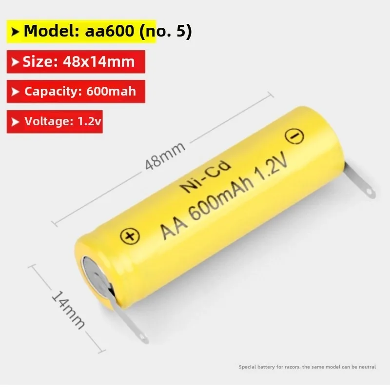 New Ni-CD 1.2V AA Rechargeable Battery 600mAh Batteries Welding Solder Tabs for Philips Electric Shaver Toothbrush Razor