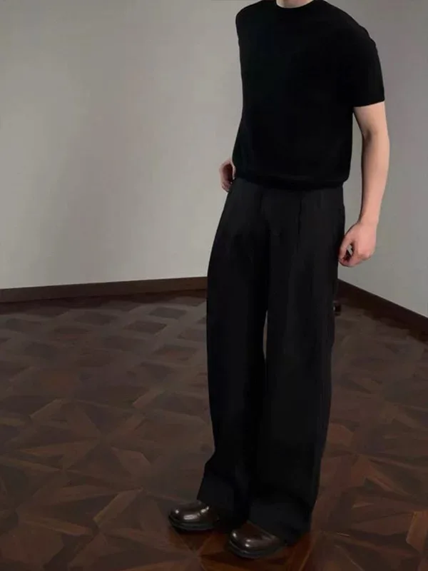 Retro Linen Wide Leg Drapey Men's Casual Pants Straight Loose Comfortable Long Trousers Cleanfit High-End Feeling Youthful En...