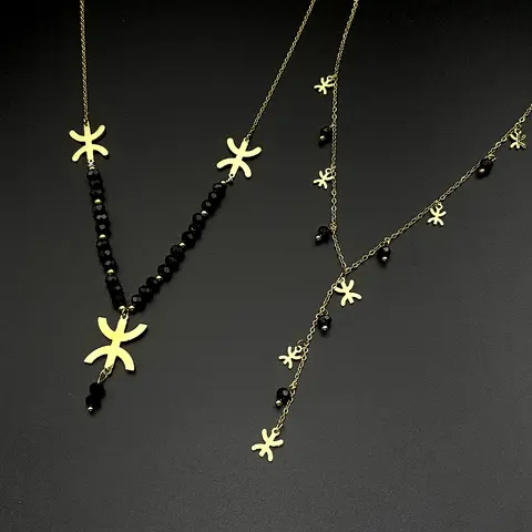 Vintage North African Berber Symbol Necklace Women Stainless Steel Amazigh Yaz Bohemian Ethnic Tribal Long Chain Jewelry Gifts