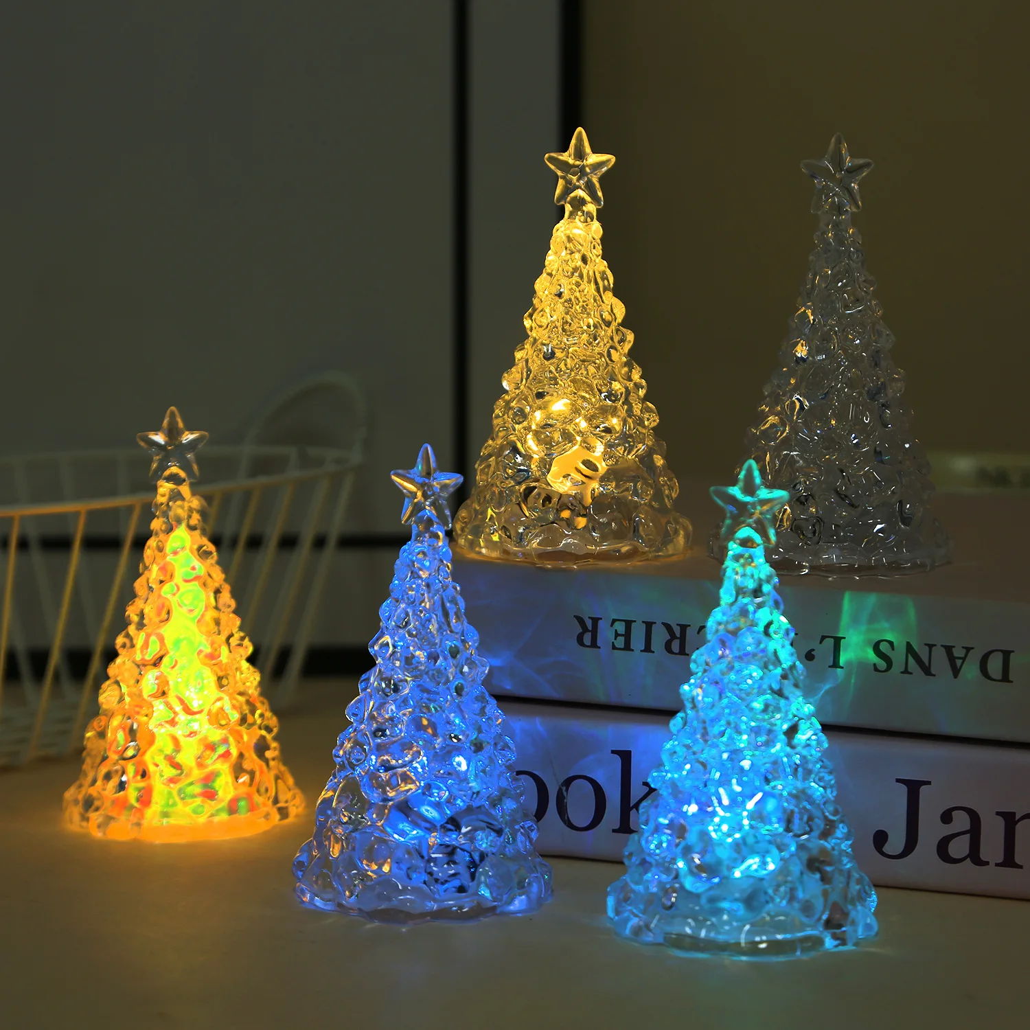 1-10PCS Star Topper Crystal Christmas Tree LED Night Light Battery Powered Color Changing Glow Lamp Table Decor for Holiday Gift