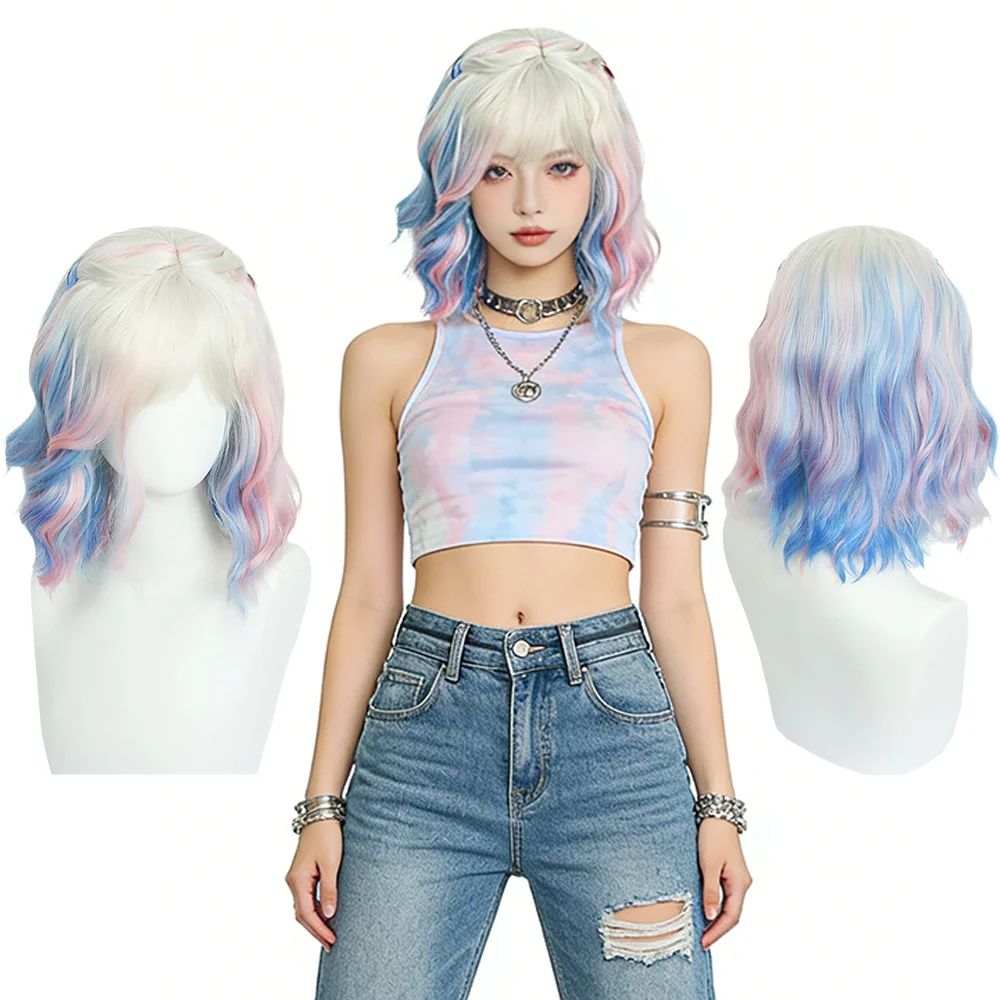 

Enid Sinclair Cosplay Wig 14" Short Wavy With Bangs Heat Resistant Synthetic Hair For Women Halloween Comic Con Daily Wear