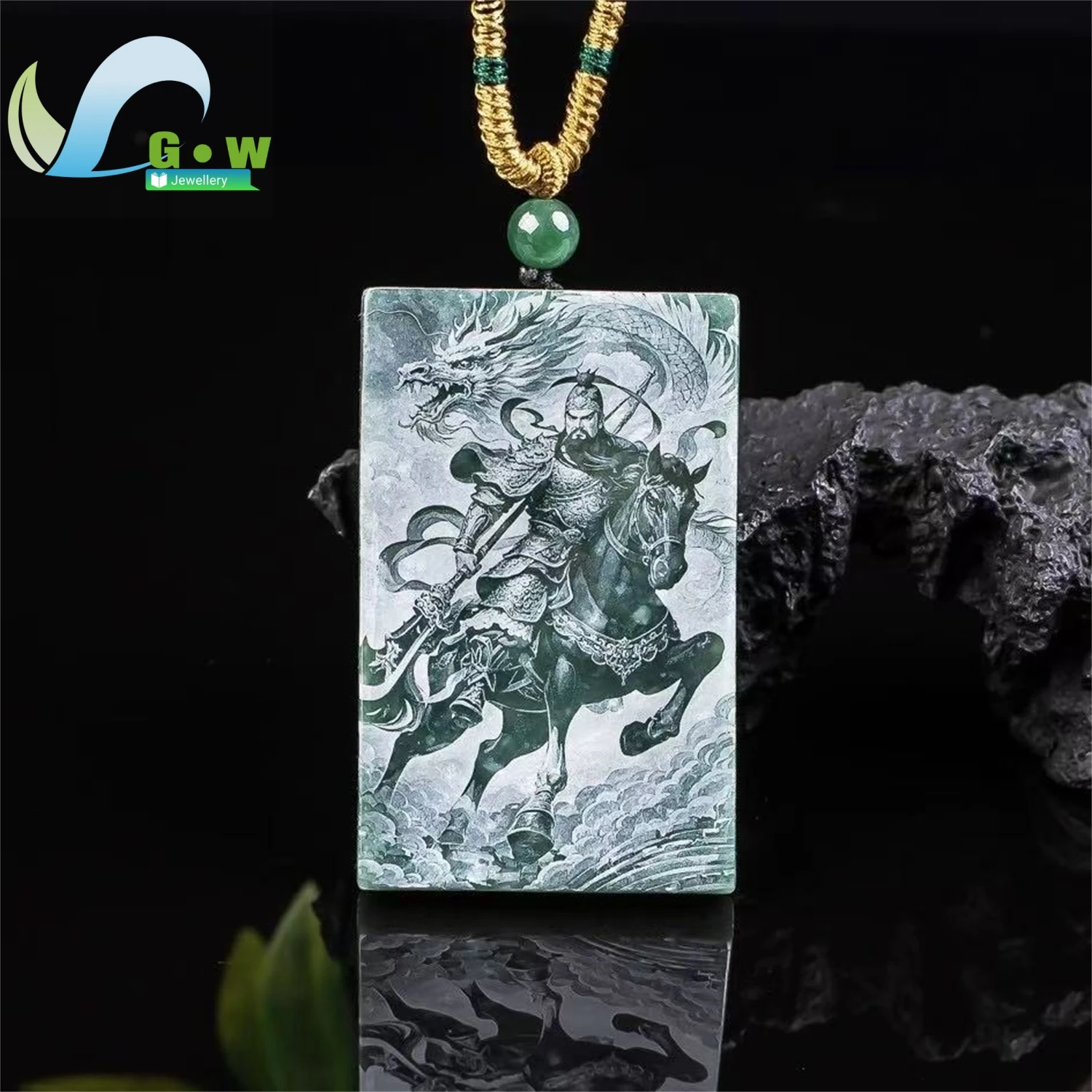 Natural A Grade Jadeite Guan Gong Pendant High Ice Ultra Clear Carved Hanging Ornament Unisex Exquisite Retro Jewelry Gift