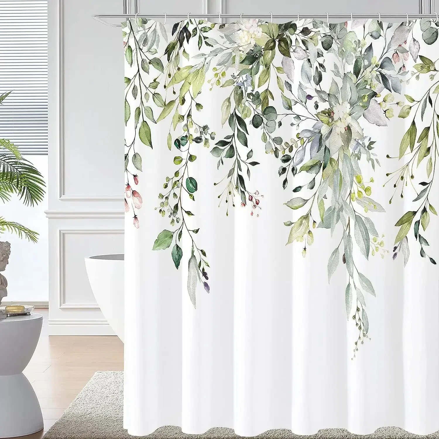 Bathroom Floral Shower Curtain, Retro Flower Farmhouse Flower Plant Butterfly Animal Bohemia, bathtub shower curtain with hook.