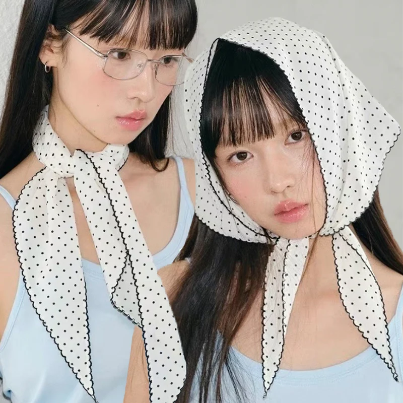 

Ins Dot Triangle Headscarf Women Head Wrap Summer Sun Hat Travel Hair Accessory Girls Korean Trendy Boho Chic Scarves Hair Band
