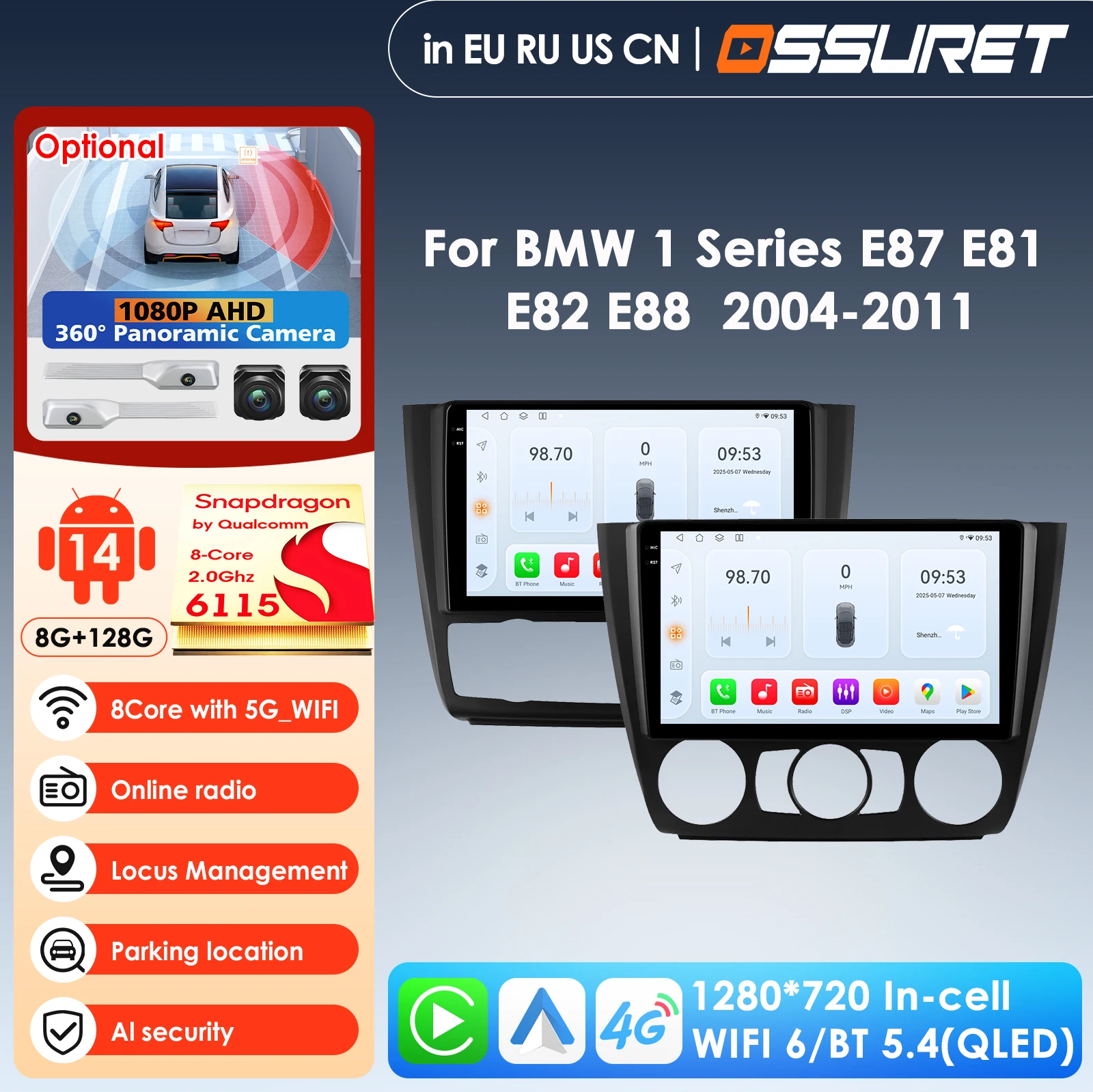 9'' AI Intelligent Systems Carplay 4G Car Radio for BMW 1Series E81 E82 E87 E88 AT MT Auto Manual Multimedia Video Player BT GPS