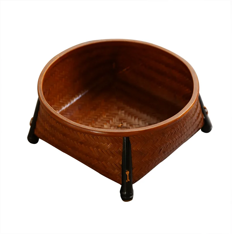 

Large lacquer round mouth four-corner basket bamboo storage basket tea set desktop storage box retro tea room fruit plate