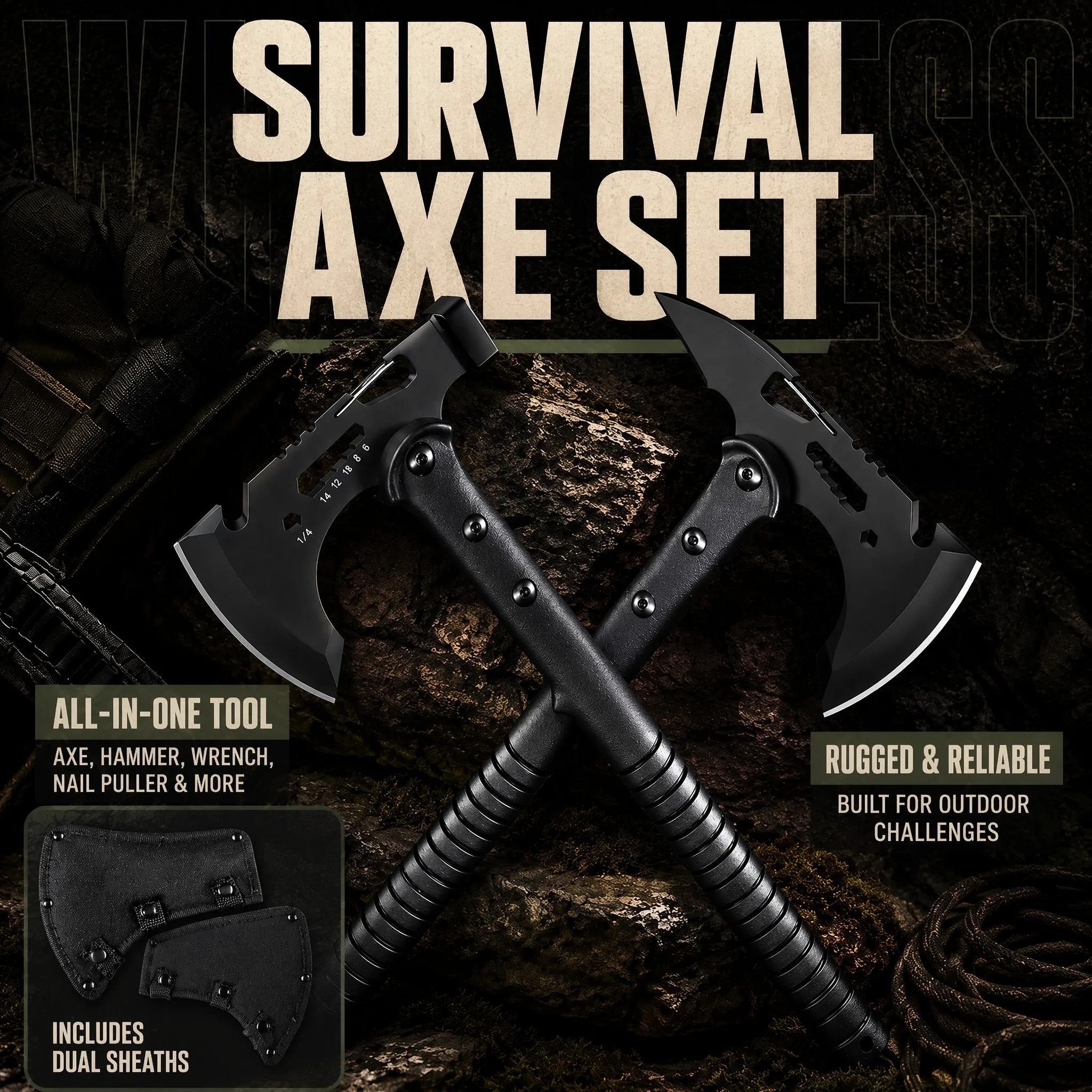 Outdoor Axe 2-Piece Kit - Multifunctional Tactical Hatchets with Sheaths, Outdoor Axe, Hack Axe, Camping Multipurpose Axe，All-in-One Survival Tools for Camping, Bushcraft, and Outdoor Work - view 5