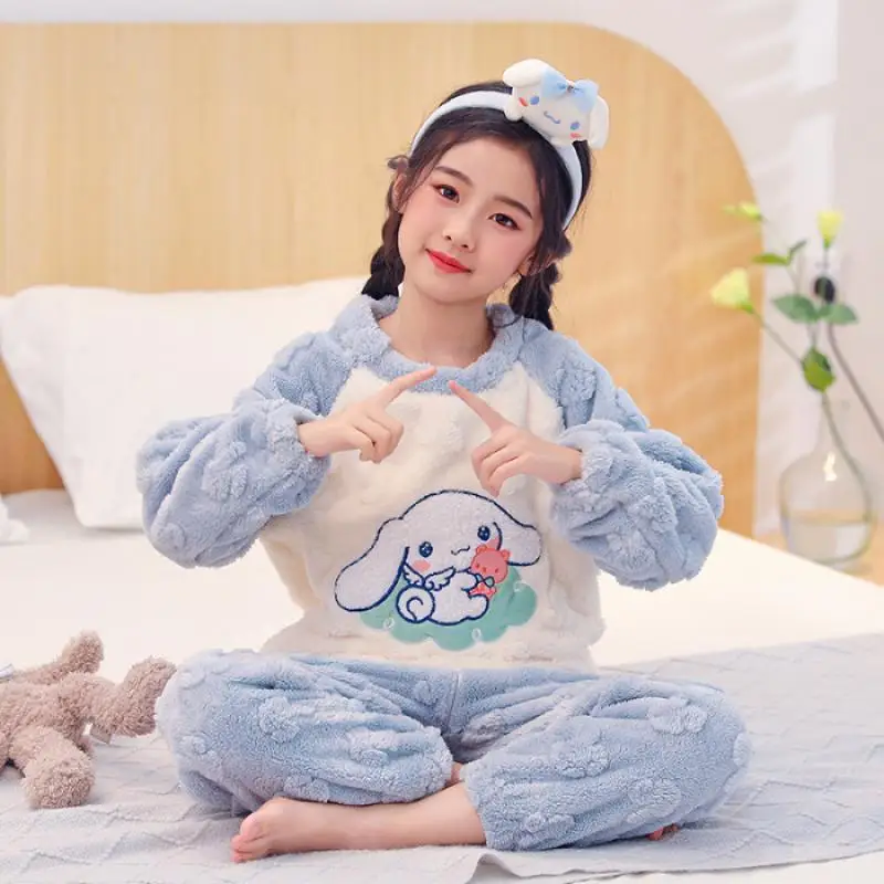 

Kawaii Sanrioed зимняя Коралловая бархатная Детская Пижама милый мультяшный понравило My Melody Cinnamoroll утолщенный домашний комплект одежды