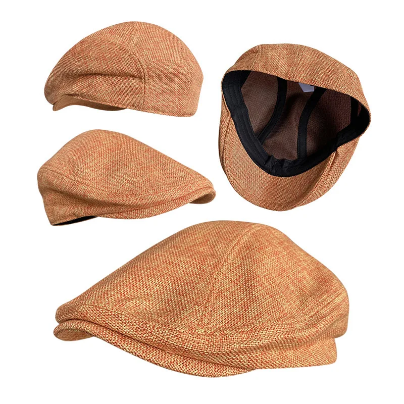 Spring Summer Linen Beret Duckbill Cap For Men Vintage Peaked Hat Large Head Forward Cap Simple Small Head Circumference Hat