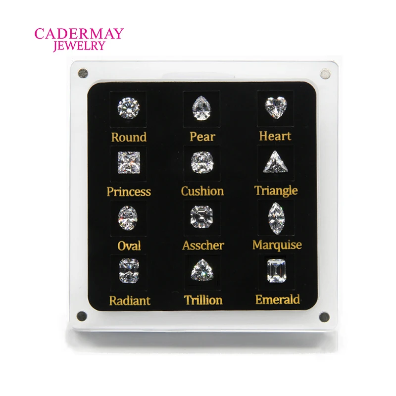 Cadermay Jewelry 12 Shapes Compare Diamond Shape 6A Cubic Zircon Diamond Master Stones Set Diamond Tools