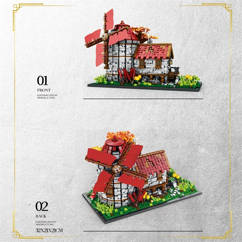 2296PCS Windmill Tree House Mill Street View Building Blocks Medieval European Town Assembly Model Bricks Toys For Children Gift