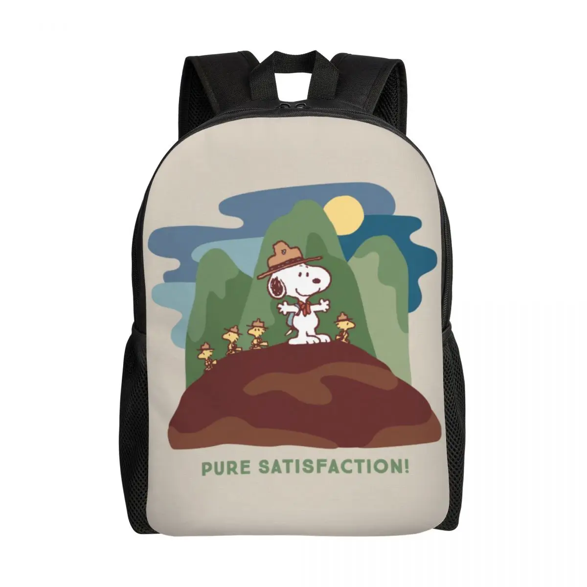 Custom Snoopy Woodstock Pure Satisfaction Laptop Backpack Women Men Basic Bookbag for School College Student Cartoon Dog Bag