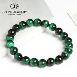 JD 6/8/10/12mm Green Tiger Eye Beaded Bracelets Trendy Natural Stone Bracelet For Women Lucky Men Jewelry