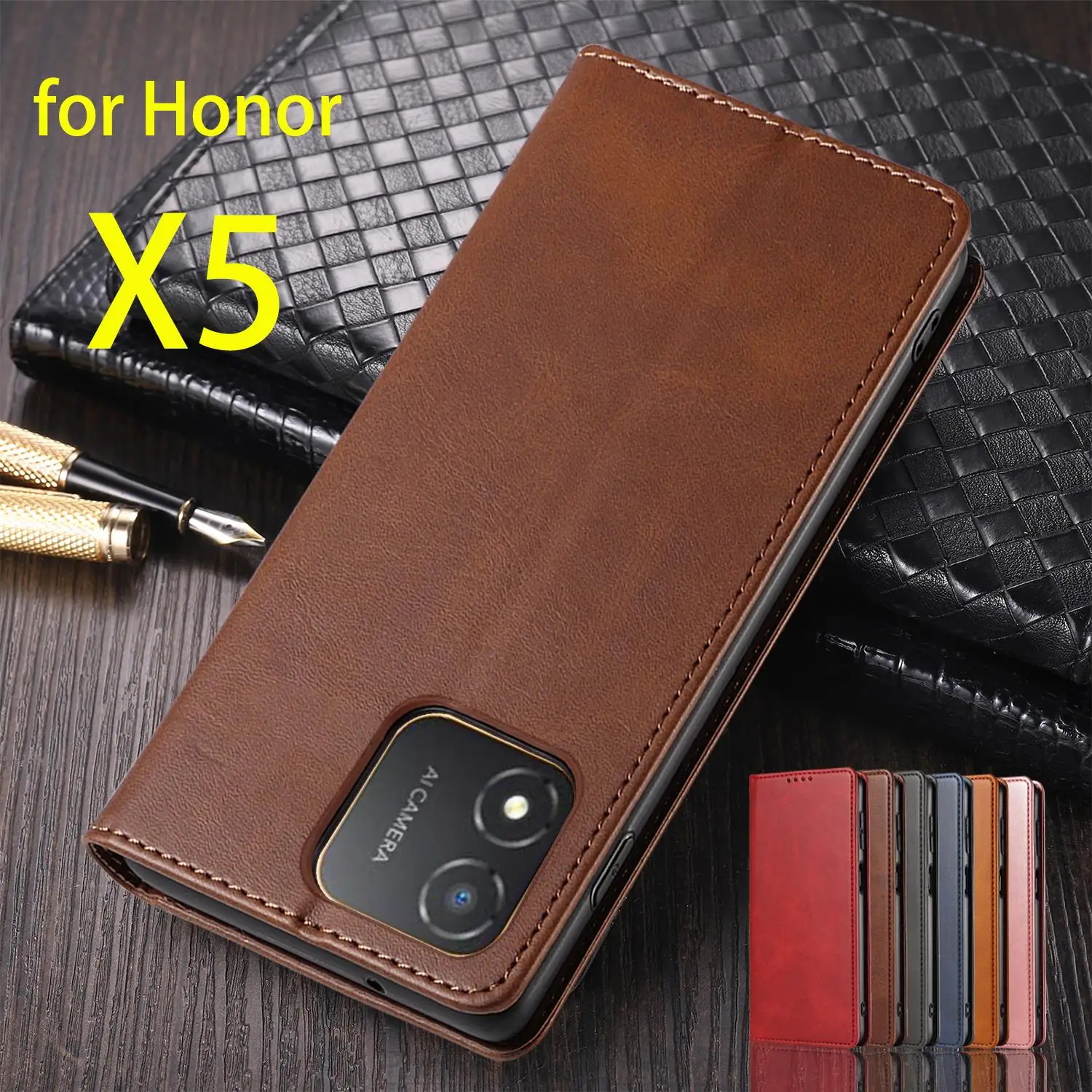 

Кожаный чехол с магнитным притяжением для Huawei Honor X5, флип-чехол, держатель для карт, чехол-кобура, чехол-кошелек Fundas Coque