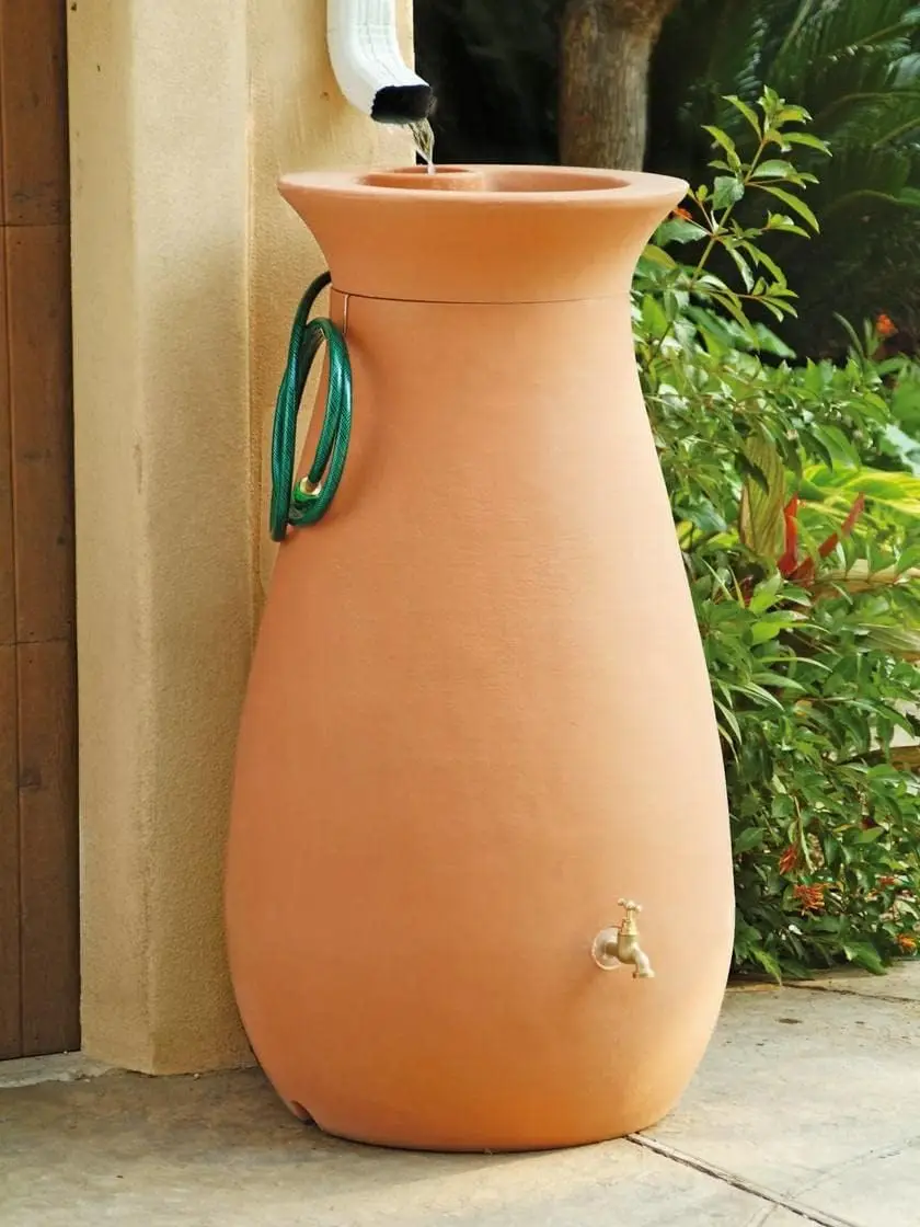 65 Gallon Rainwater Collection Urn，Rain Barrel Storage for Rainwater，Eco Friendly Outdoor Rain Catcher&Container，Removable Top