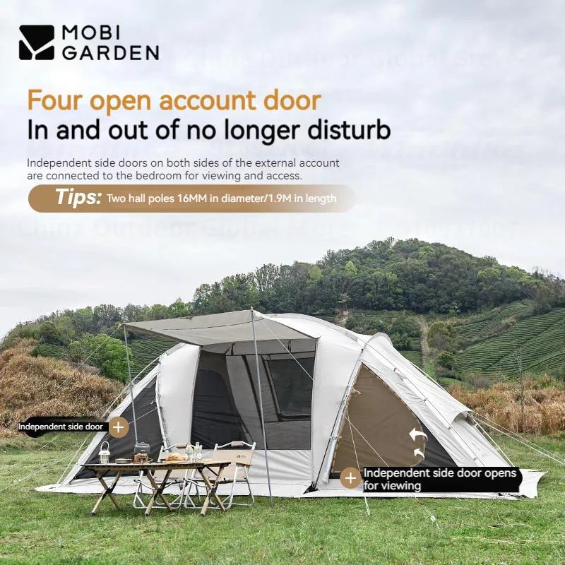 MOBI GARDEN ShiJia 14㎡ Upgrade Camping Tent Outdoor Portable Travel Tent With Snow Skirt Breathable Windproof Inner Tent x2