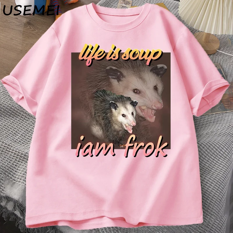 Life Is Soup I Am Fork Possum T-shirt Men Cotton Short Sleeve Tee Shirt Unisex Men Clothing Printed T Shirt Cotton Oversize