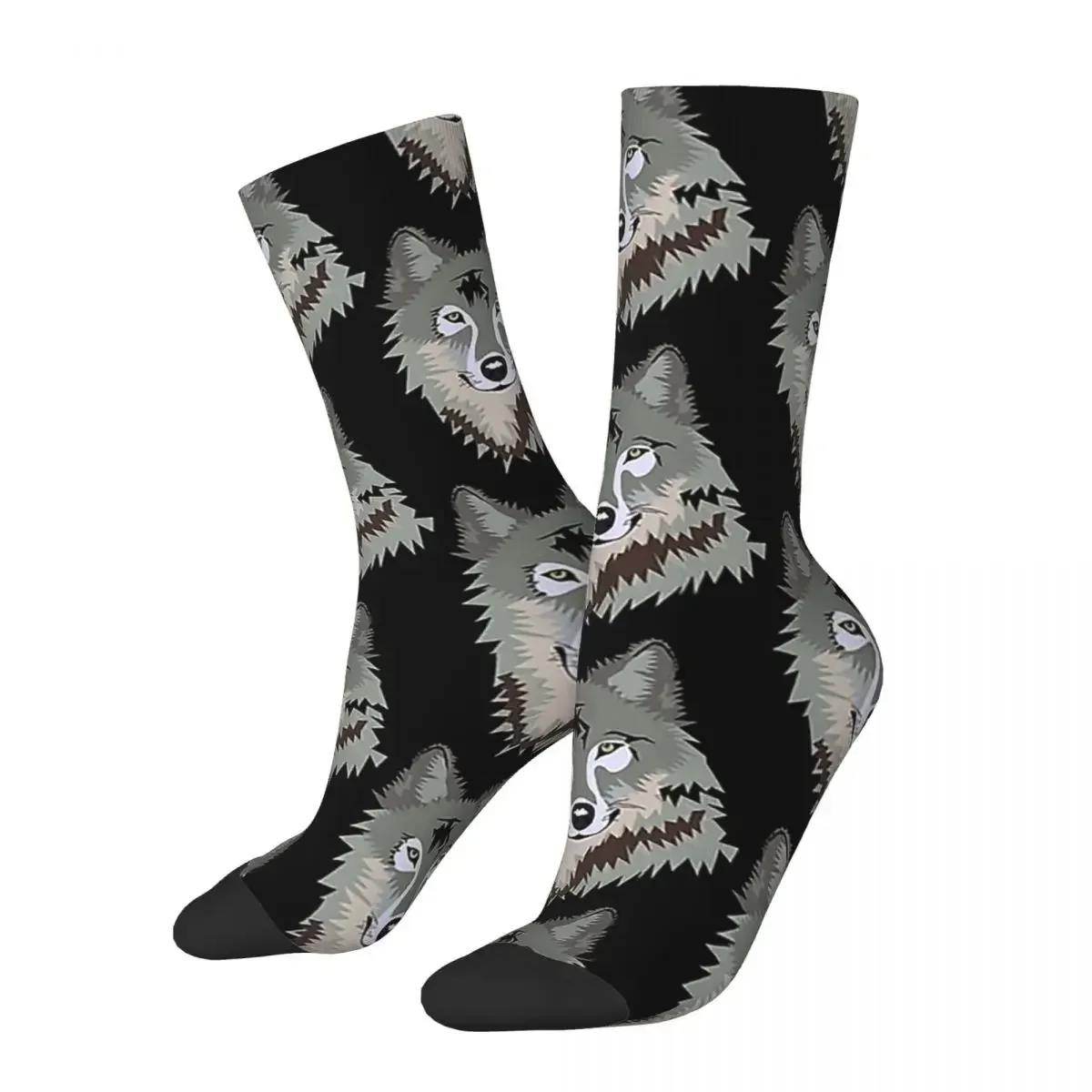 

Happy Grey Wolf Socks Harajuku Super Soft Stockings All Season Long Socks Accessories for Unisex Christmas Gifts