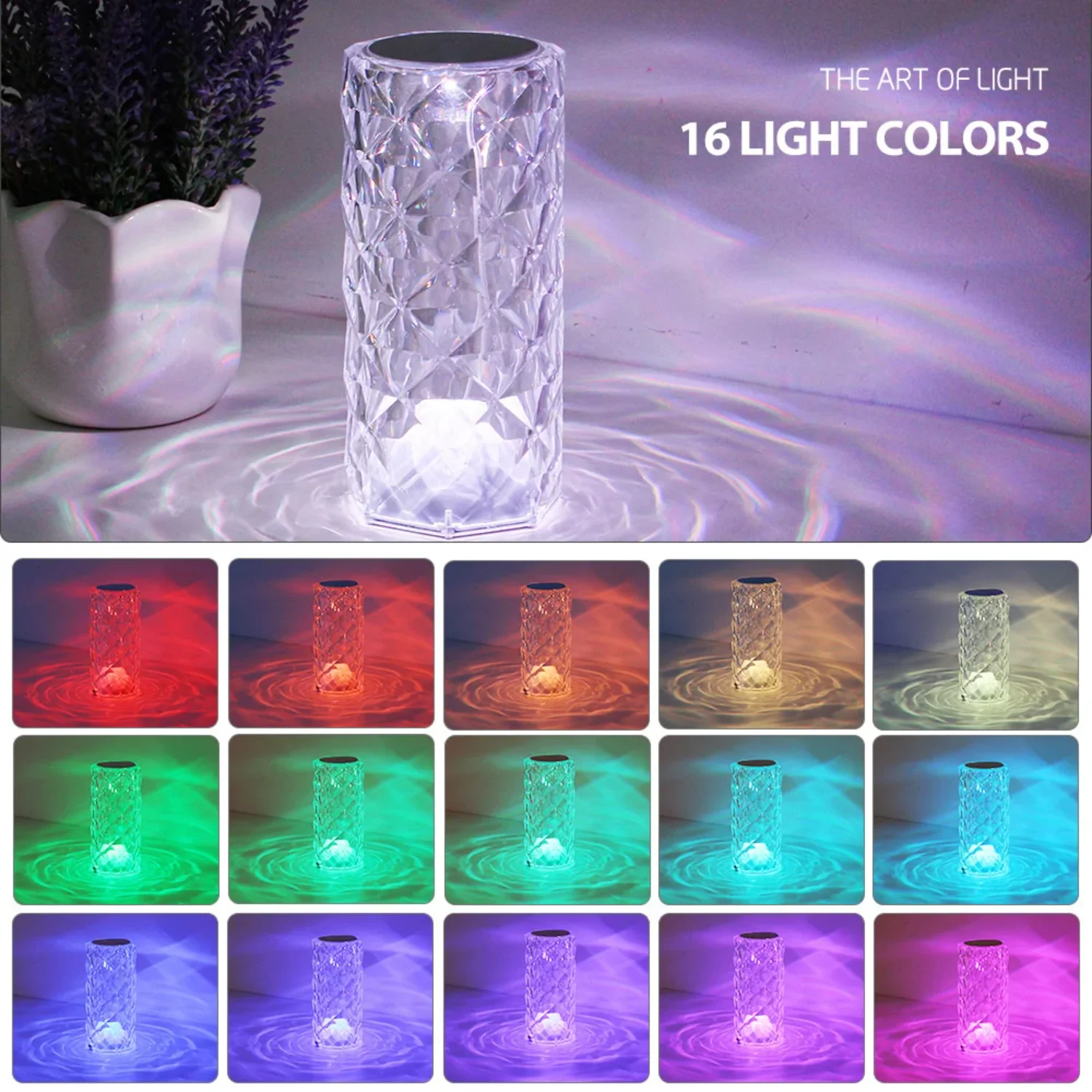 Touch Crystal Lamp 16 Color Changing RGB Night Light Remote USB Romantic LED Rose  Living Room Valentines Day Nightlight