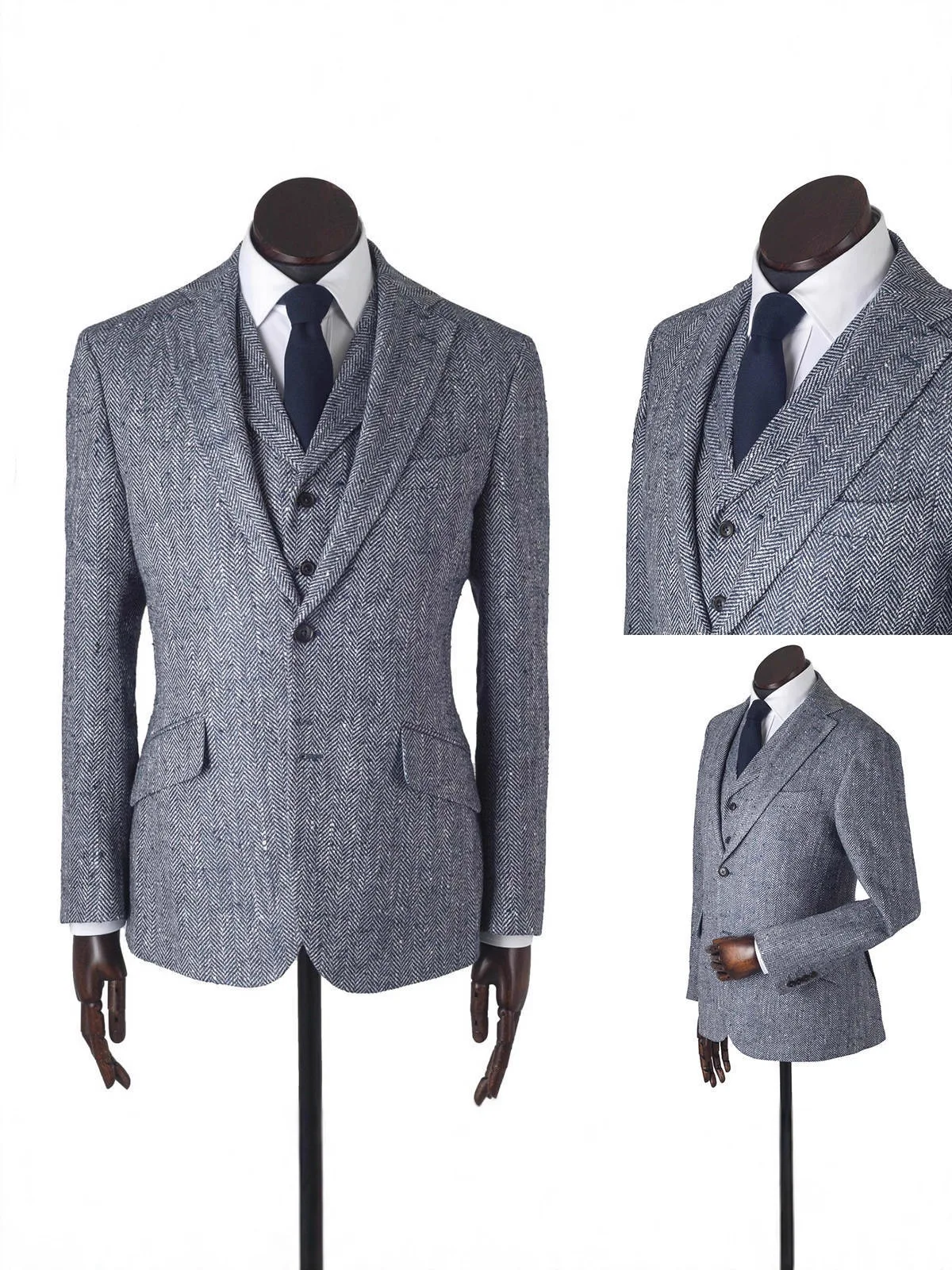 

Retro British style autumn and winter suit, fashionable herringbone slim-fit suit set.3-piece Men's Suit (Blazer+Vest+Pants )