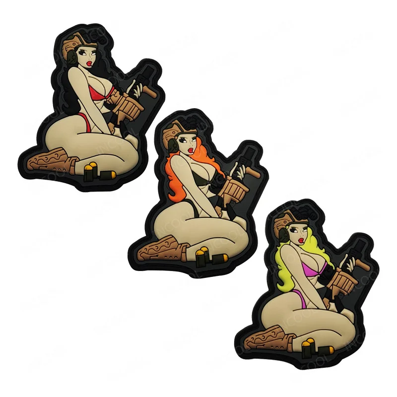 

3D ПВХ резина сексуальная леди пистолет девушка женские нашивки оружие пуля крючок застежка тактическая нашивка стрельба декоративные аппликации значки