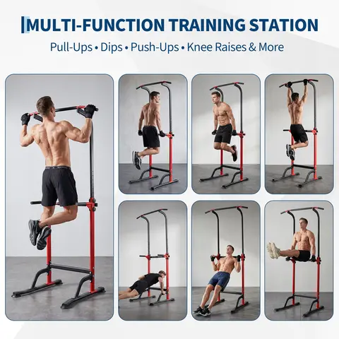 Heavy Duty Pull Up Dip Station for Home Gym - 330LBS Capacity Power Tower with Adjustable Height, Multi-Function Strength Training Equipment for Chin Ups, Push Ups, Dips & Leg Raises