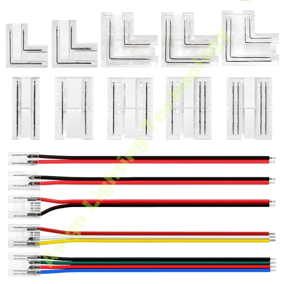 

5Pcs/lot 2Pin 3Pin 4Pin COB Led Strip Connector 5mm/8mm/10mm Extension Wire Terminal Corner Connectors for 5V 12V 24V COB Strip