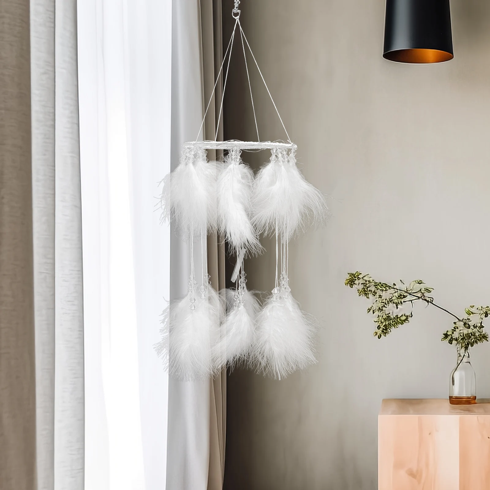 

Creative Dream Catcher Pendant Hanging Wind Chime Bedroom Living Room Car Decoration Gift White Lamp Design Non-Toxic