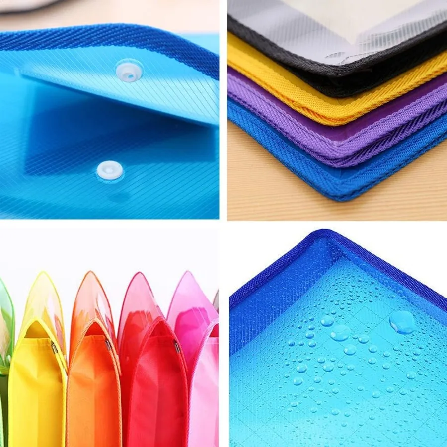 7 Pack File Folder Expandable Poly Envelopes B4 Plastic Document Folder Button Closure Waterproof File Pouch with 7pcs Black Ge