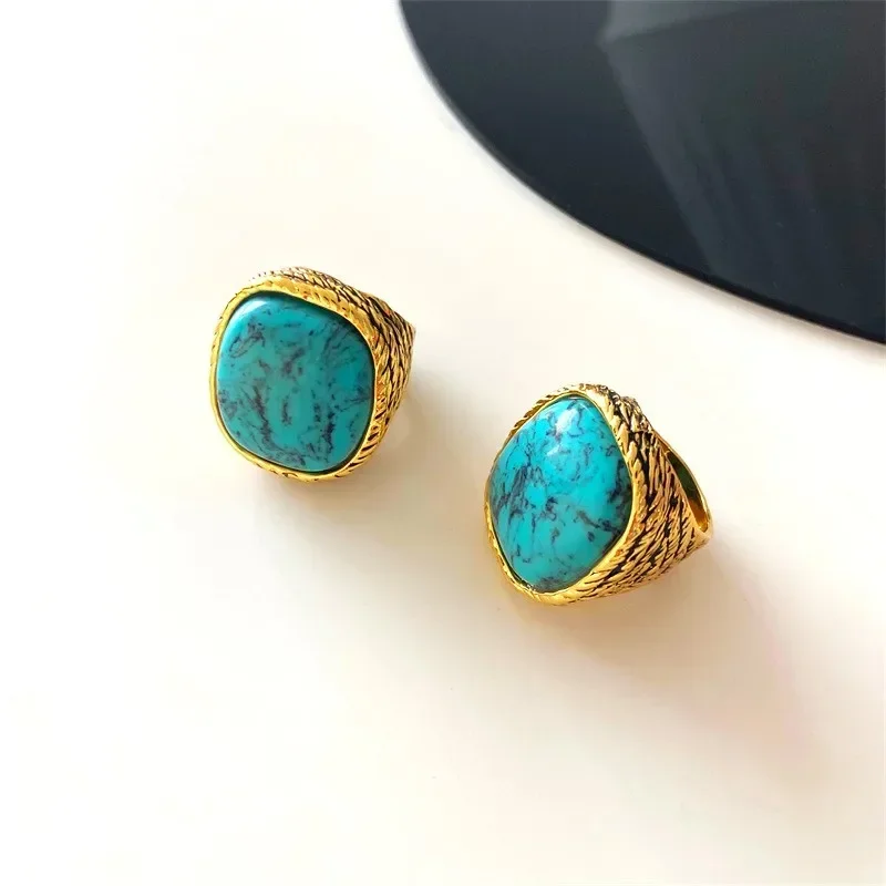 

Turquoise Rings For Women Wheat Braided Pink Crystal Ring Gold Color Engagement Trendy Vintage Geometric Jewelry Gift