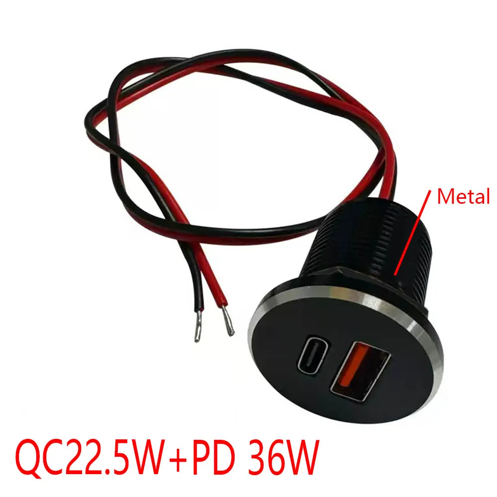 12V-24V USB Outlet Aluminum QC 3.0 USB-A & USB-C PD3.0 Dual High-Speed Charger Socket for Camper Van Trailer RV Boat Truck