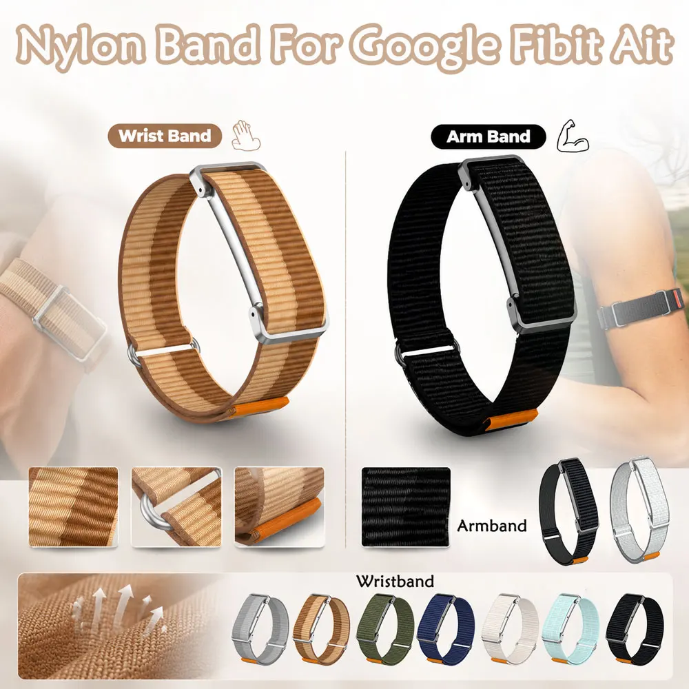 2-teiliges Nylon-Arm-/Handgelenkband für Google Fitbit Air, atmungsaktives, leichtes und hautfreundliches Band für Google Fitbit Air, die ganzt Tag über getragen werden kann