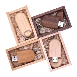 Wooden Usb Flash Drive 2.0 with Box Memory Stick Oval Pendrive 16GB 32GB 4GB 8GB  U Disk Pen drive Custom Logo  for Gift Wedding