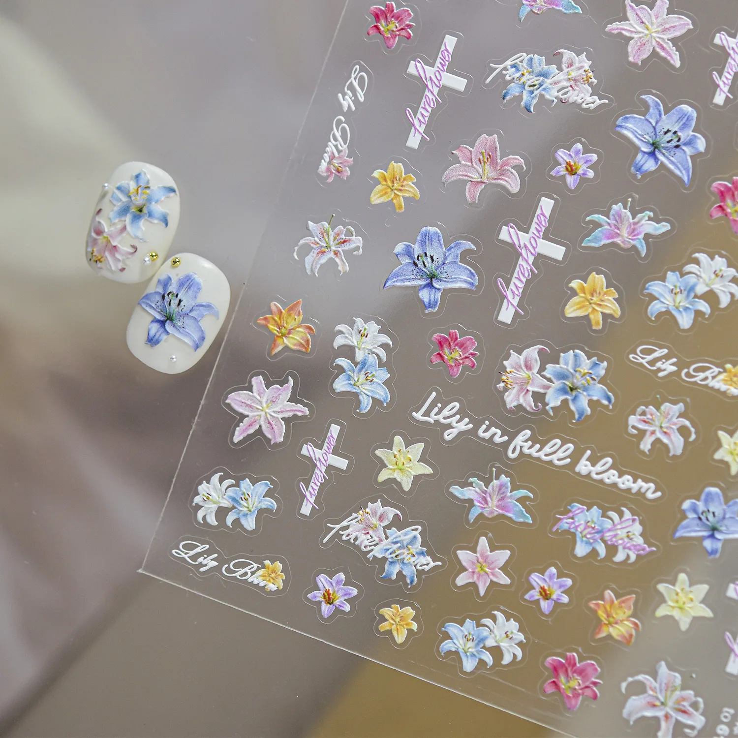 Exquisite Watercolor Lily Flower Nail Stickers Crossed Nail Stickers Flowers Alphabet Design Self Adhesive DIY Nail Decoration
