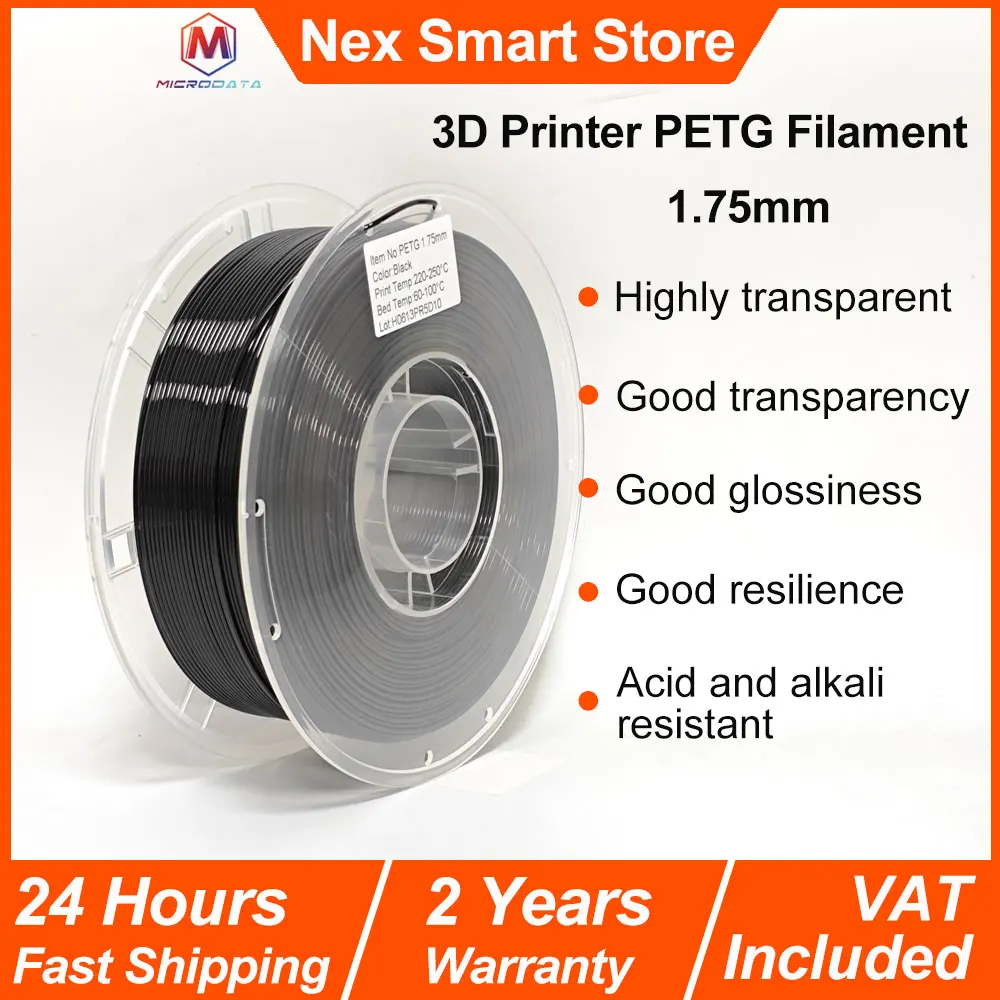 Filament PETG pour Mini imprimante 3D, 1.75mm, noir, blanc, gris, résistant aux acides et aux alcalis, haute ténacité, vente en gros, 1KG/2KG/5KG