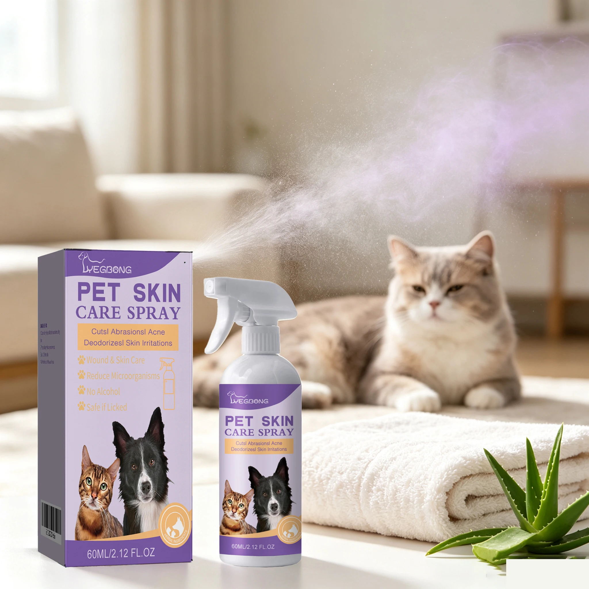 60ML Pet Skin Care Spray Natural Formula Soothing Itching Mite Removal Relief Discomfort Non-irritating Mild Pet Skin Care Mist