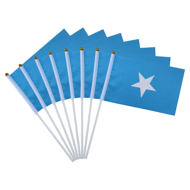 aerlxemrbrae Custom Hand Flag  14*21cm   100 PCS/ lot   Somalia Hand Flag  Polyester Small Size Flying Banner Custom  hand flag