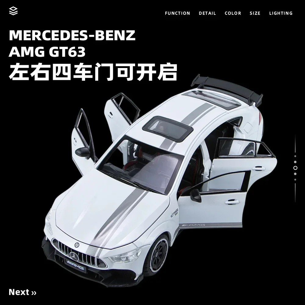 1:24 Mercedes Benz Amg Gt63 Sportwagen Simulatie Diecast Metalen Legering Model Auto Geluid Licht Pull Back Collectie Kids Speelgoed Cadeau