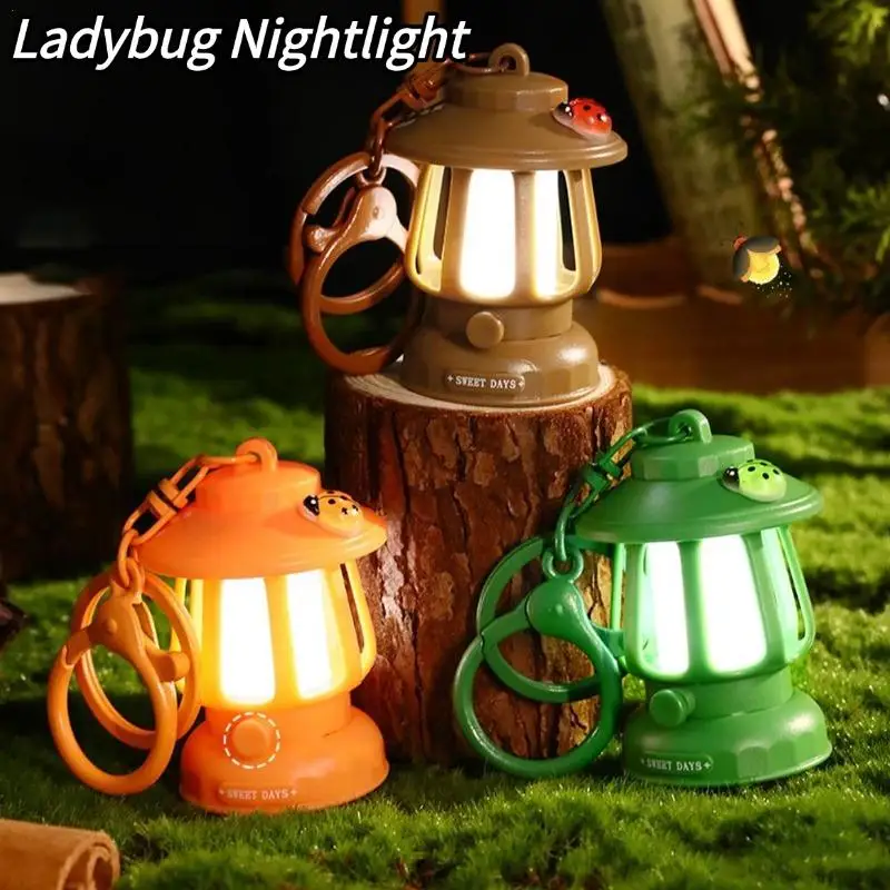 1Pc Creative Cute Camping Ladybug Night Light Mini Camping Light Keychain Light Strong Long Service Life Night Light