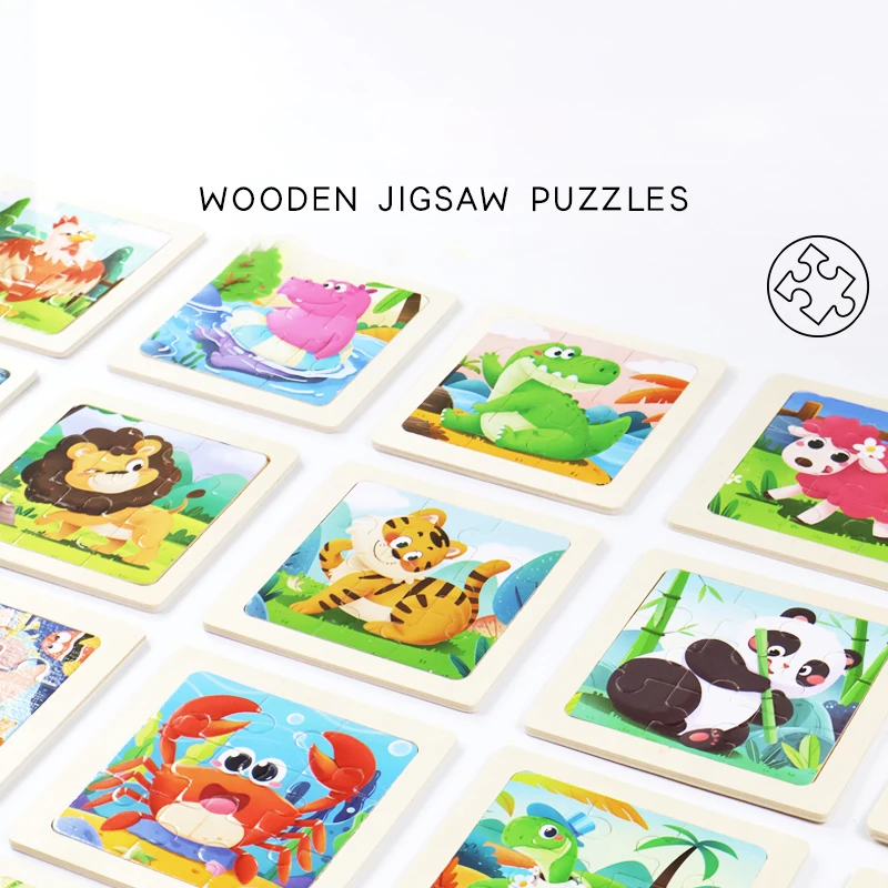 Hot Sale 11X11CM Kids' Wooden Puzzle Baby Cartoon Animal Traffic Tangram Wood Puzzle Educational Jigsaw Toys For Children Gifts