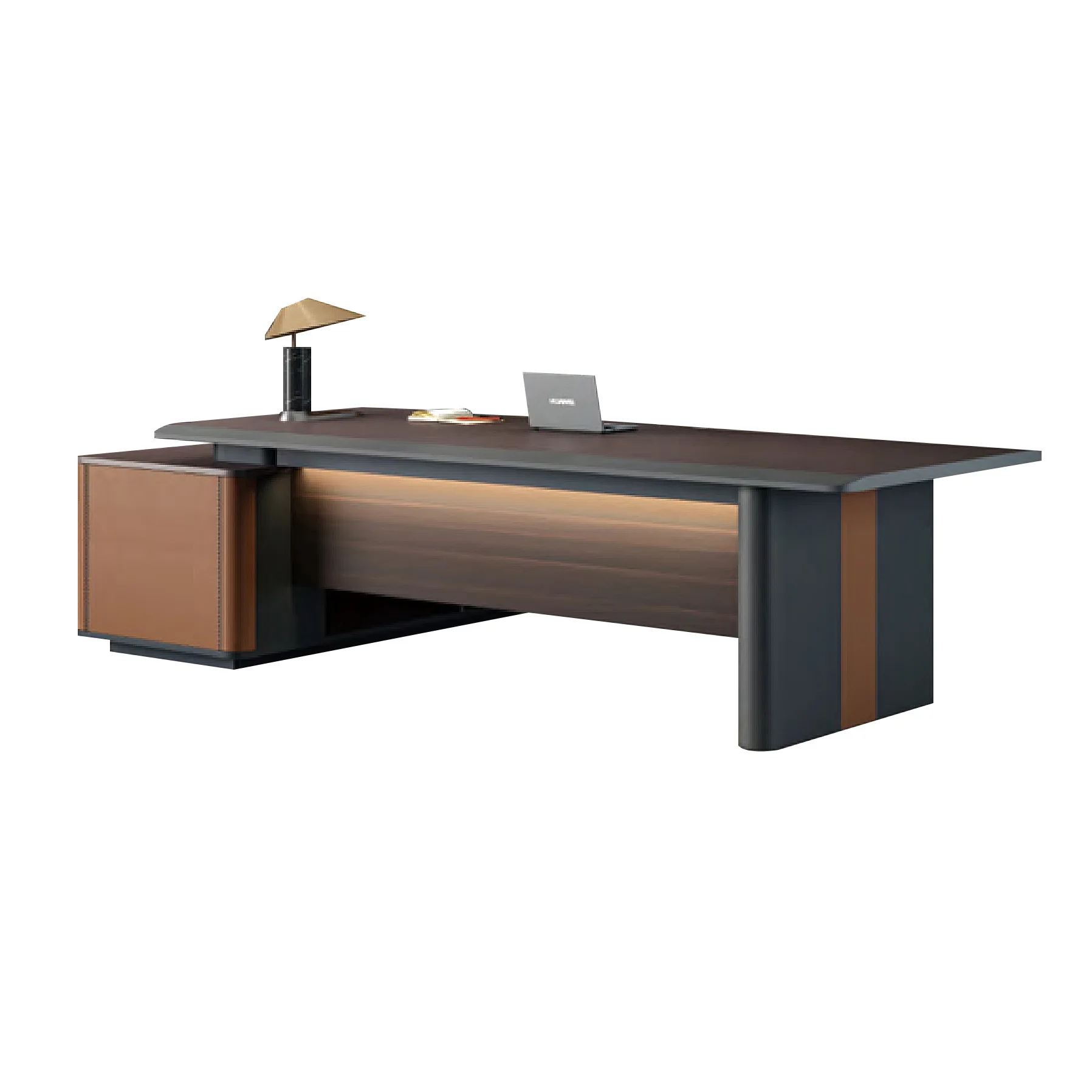 

Деревянный стол руководителя, простой и современный, с элегантной отделкой.