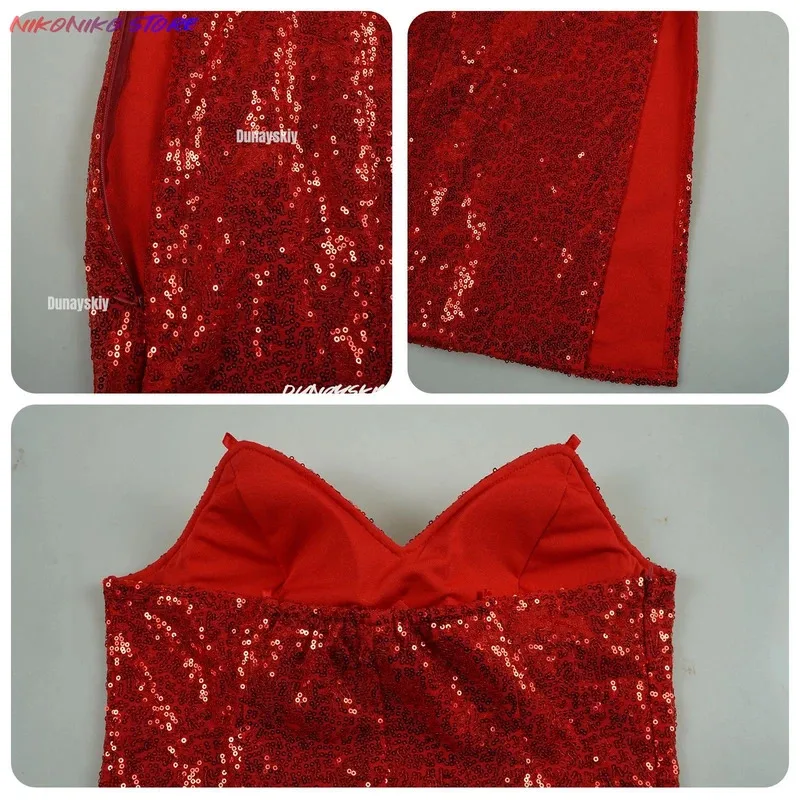 Rabbit Jessica Red Sequin Fancy Dress Costumes Halloween Carnival Dress Ladies Nightclub With Gloves Takerlama