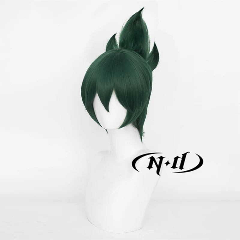 ND Overwatch Cosplay Pruiken Kiriko Cosplay Donkergroen Haar Pruiken voor Game Comic Con Coser Kostuum Partij Hittebestendige Synthetische