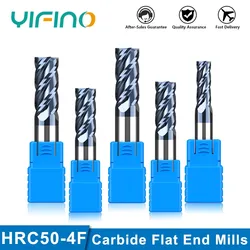 YIFINO 1.0mm-20.0mm Tungsten Steel Carbide Milling Cutter HRC50 4-Flutes 75/100/150mm Length End Mill CNC Machine Milling Tools