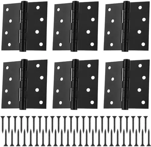 

6 шт. 4-дюймовых дверных петель из нержавеющей стали - сверхпрочные наружные петли, квадратные, черные