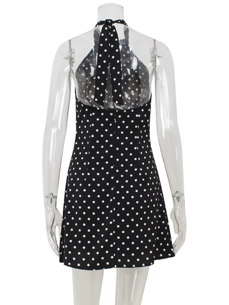 polka dot halter backless bodycon dress