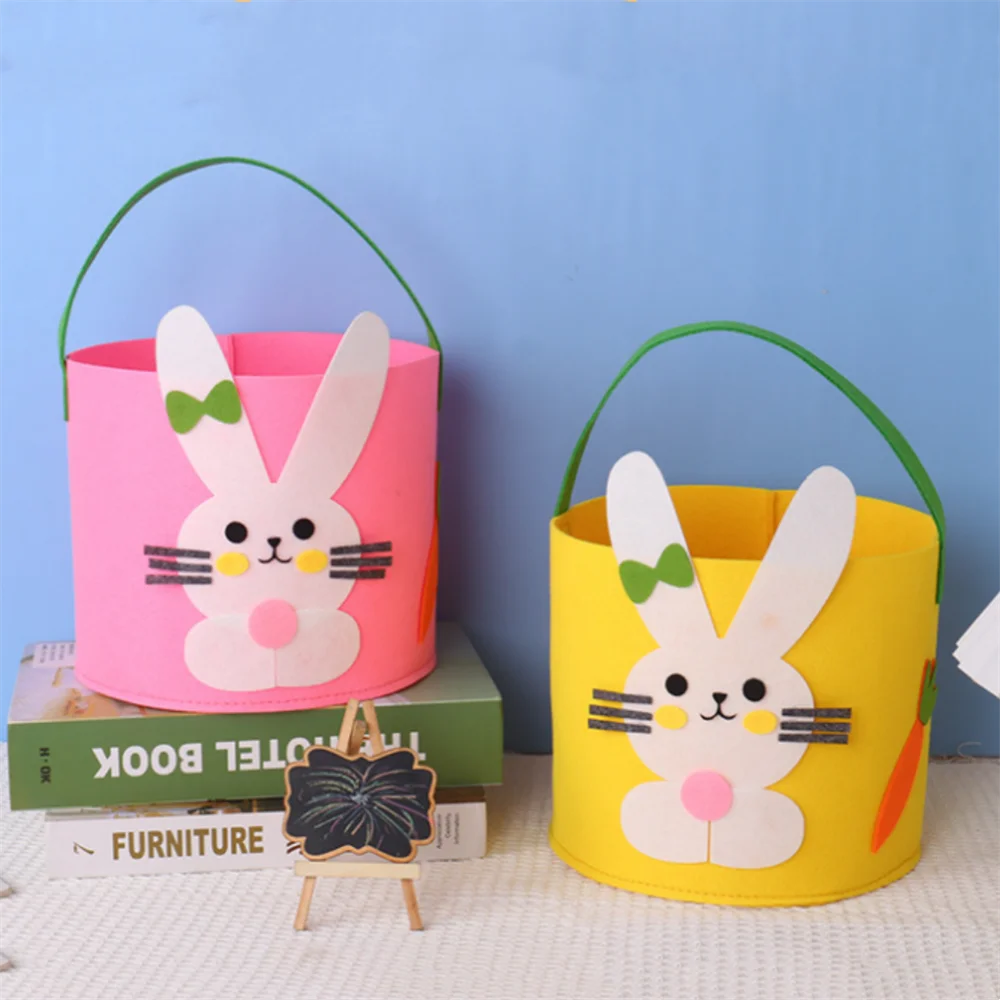 Cesta de Pascua de fieltro, bolsas de dulces de conejo de dibujos animados,  huevos coloridos, bolso, image size:1000x1000