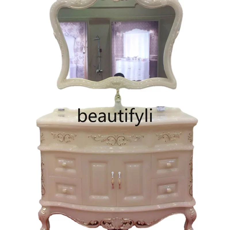 

All-jade European-style bathroom cabinet, bathroom combination, light luxury washing table, waterproof hand and face landing
